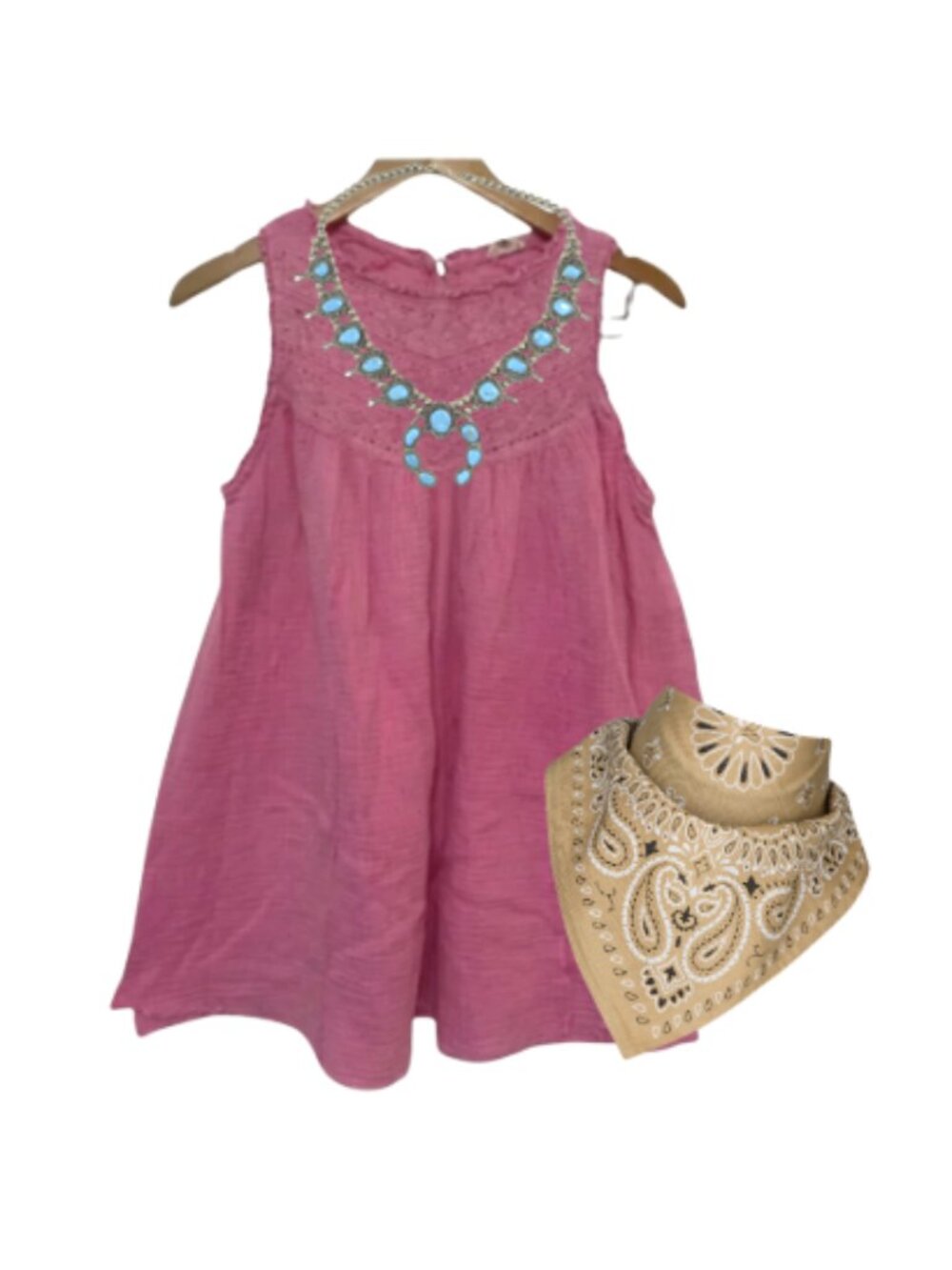 POL gauzy cotton pink size S high neck sleeveless tunic length embroidered tank